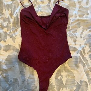 Burgundy cowl neck bodysuit